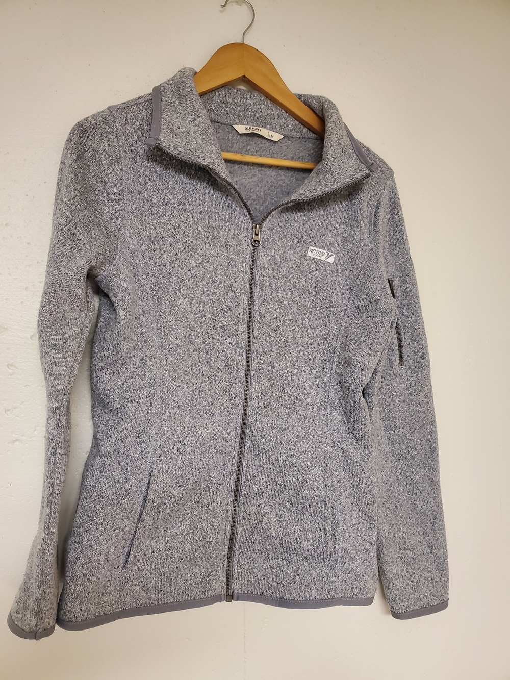 Old Navy Heather Light Gray Teddy Zip Front Jacket